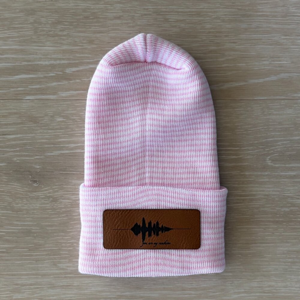 NEW You Are My Sunshine Cotton Baby Beanie Newborn Pink White Stripe Minimalist